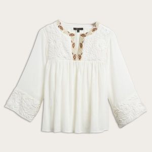 NWT Frye Company Embroidered Blouse in Egret